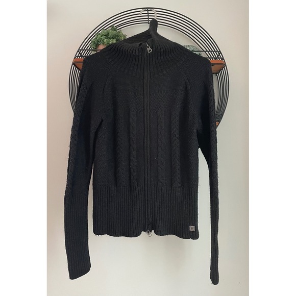 Smartwool Full Zip Black Merino Wool Blend Cable Knit Sweater Jacket - Picture 1 of 5